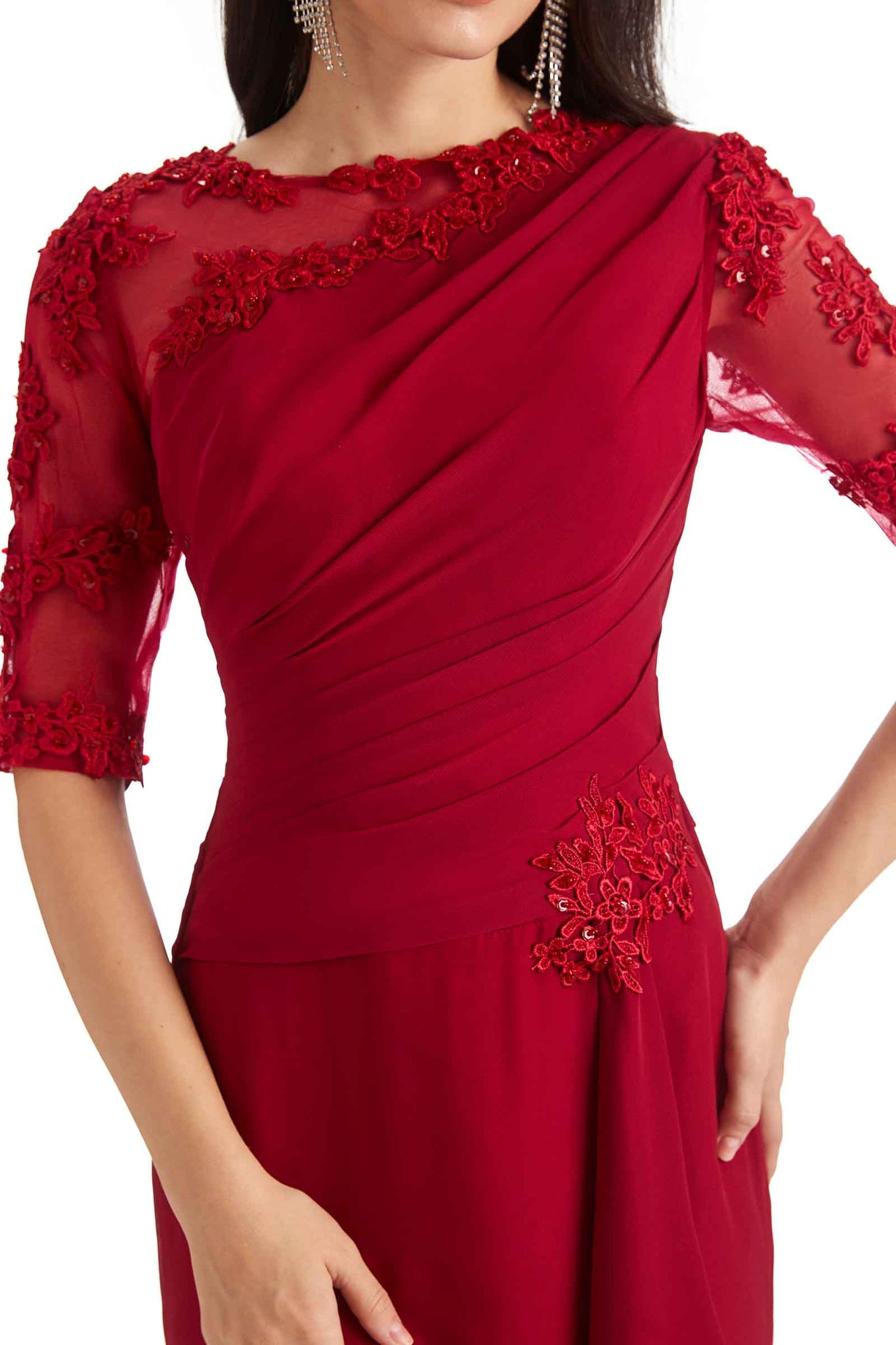 Elegant Mermaid Chiffon Half Sleeves Long Lace Mother of The Bride Dresses UK