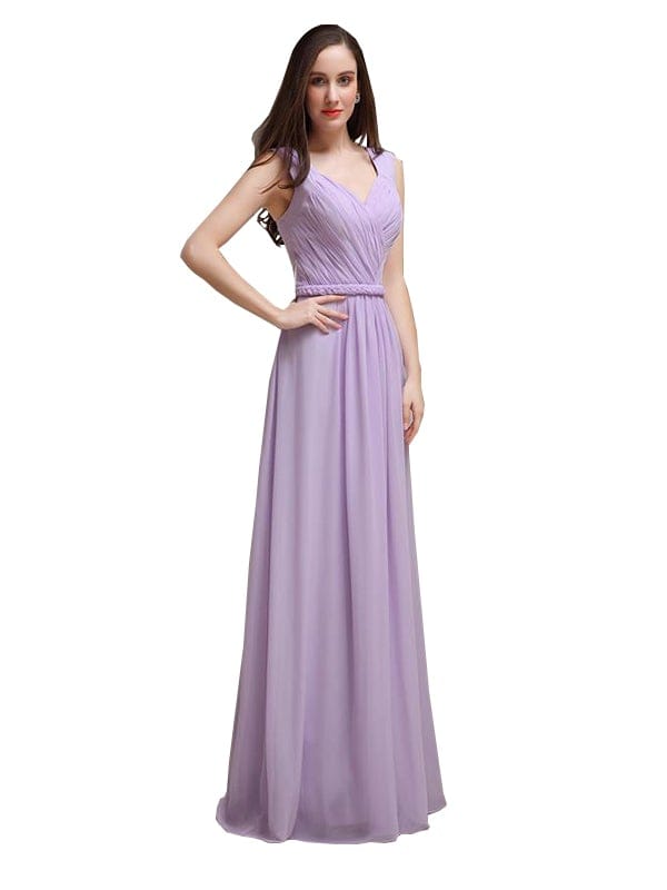Honest A-line Chiffon Long Bridesmaid Dresses