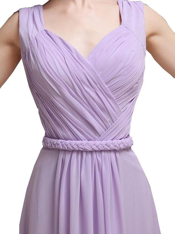 Honest A-line Chiffon Long Bridesmaid Dresses