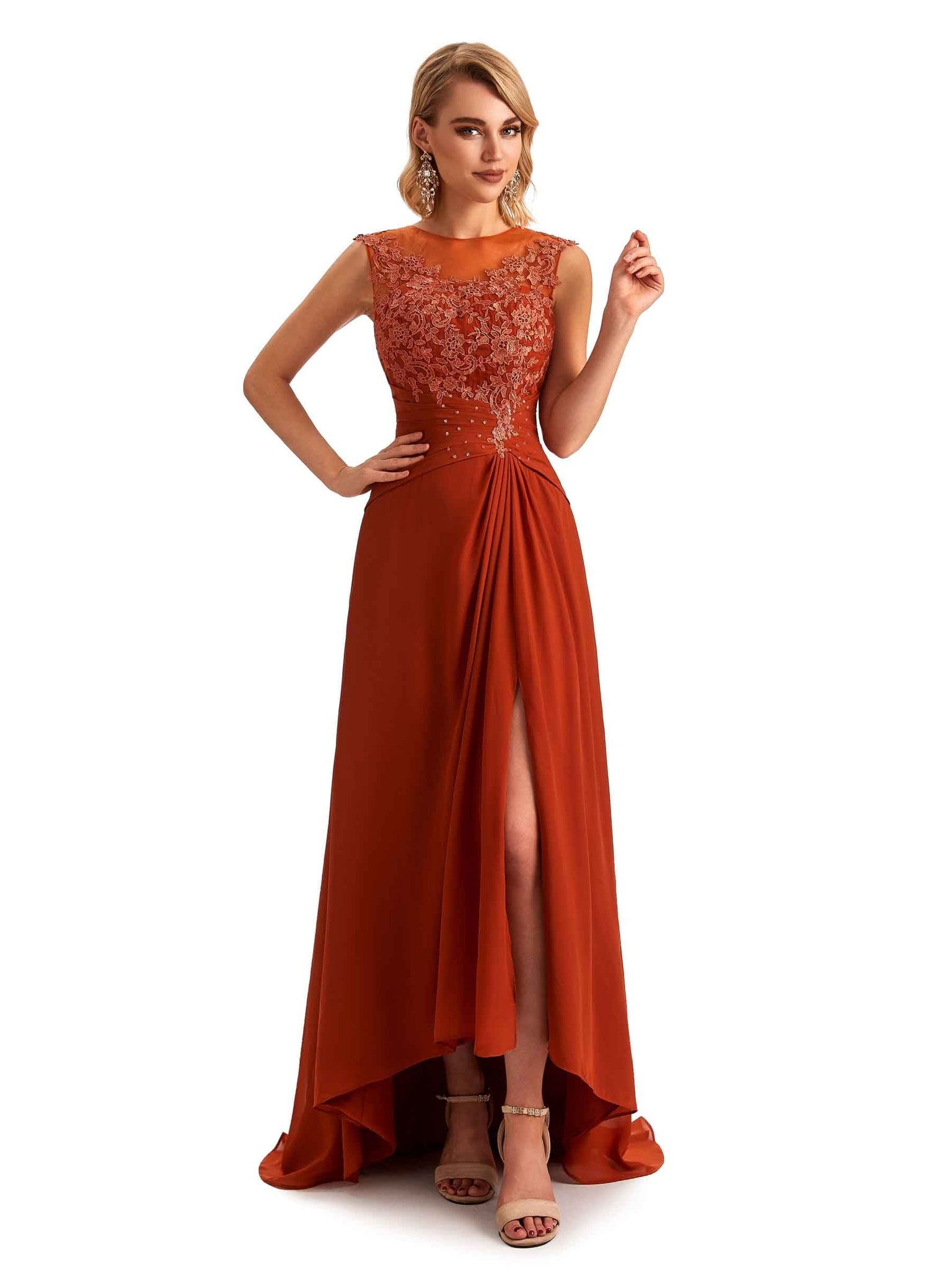 Sexy Chiffon Illusion Long Lace Mother of the Brides Dresses UK Slit