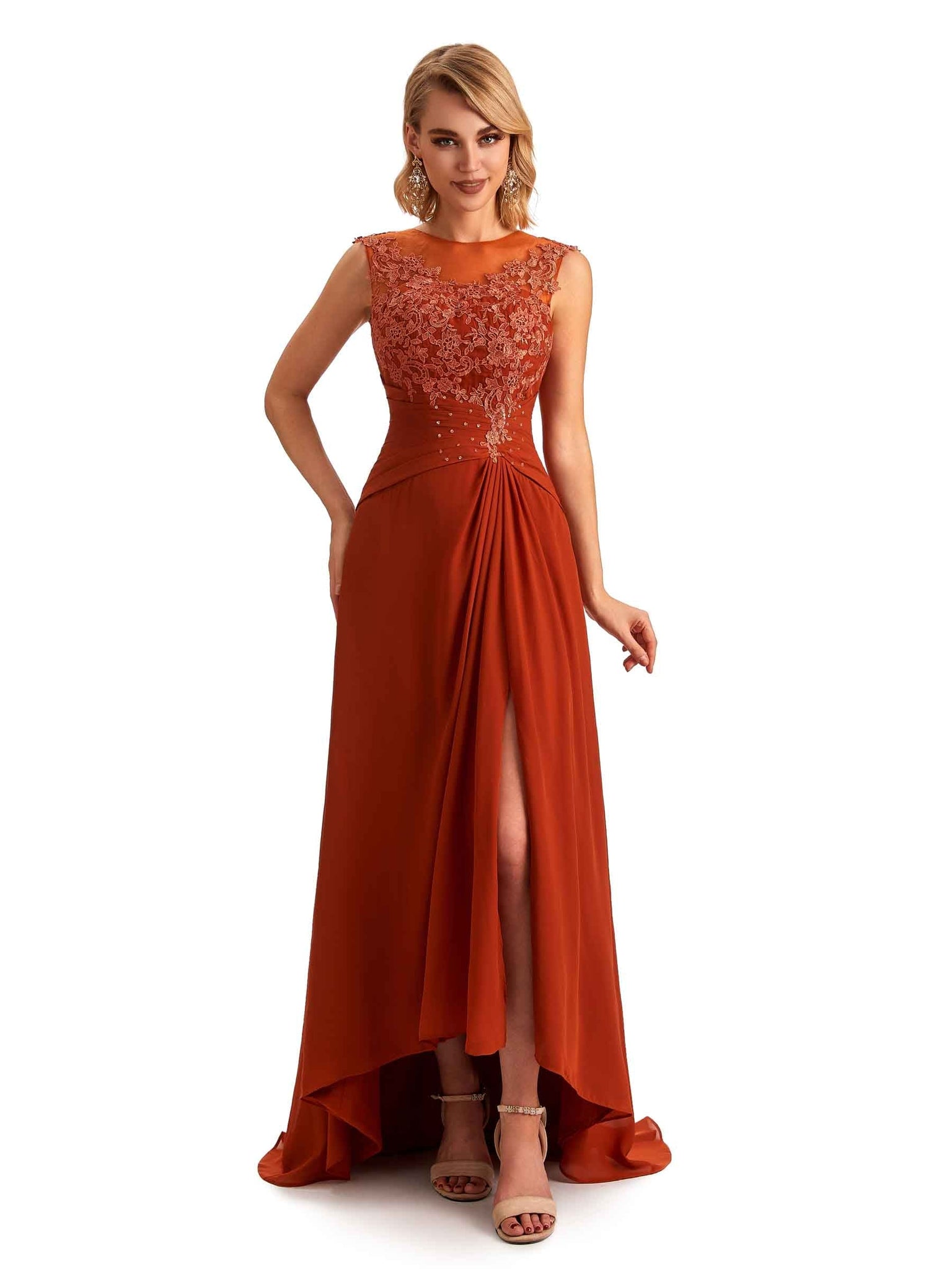 Sexy Chiffon Illusion Long Lace Mother of the Brides Dresses UK Slit