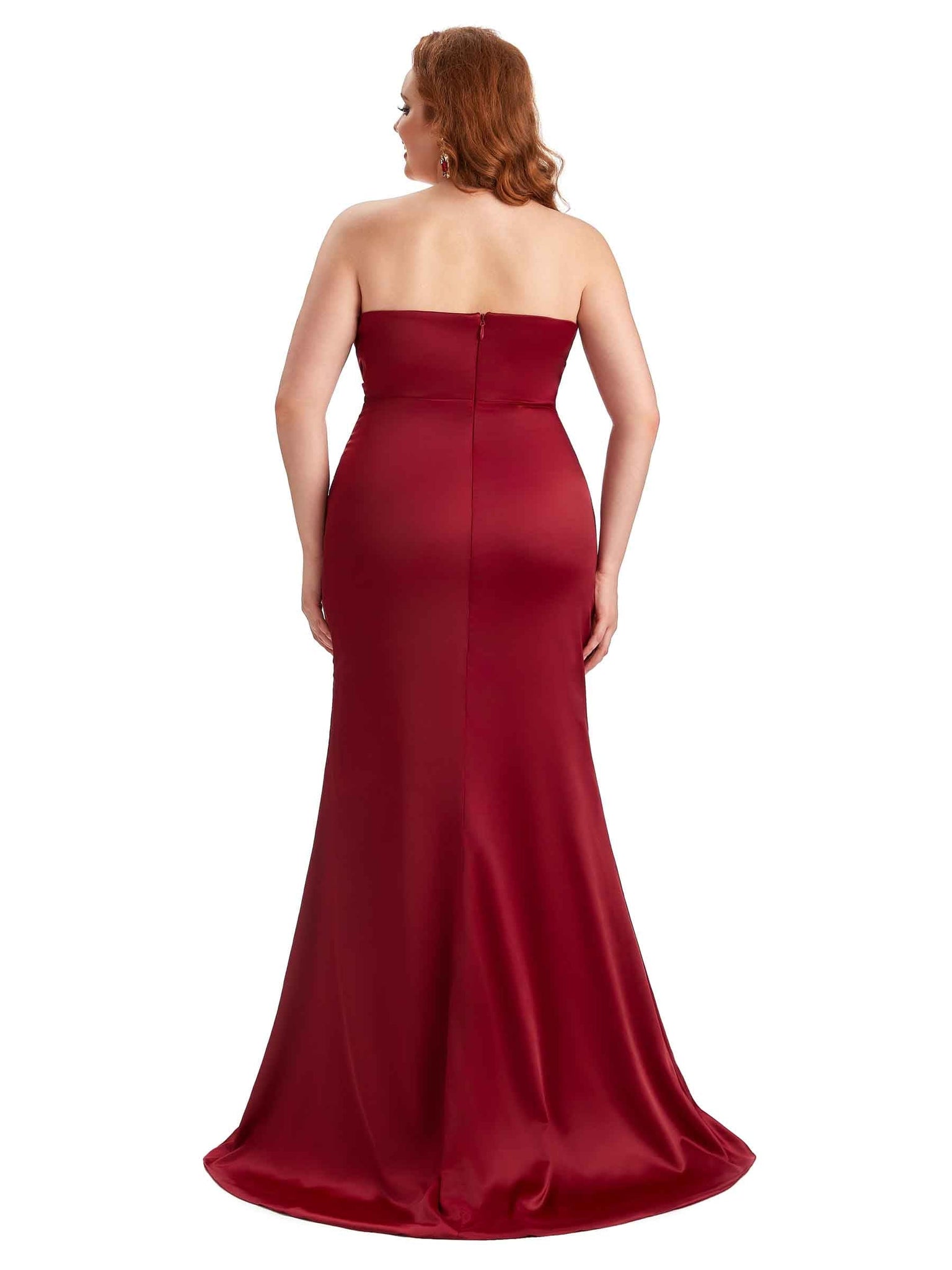 Sexy Side Slit Straspless Mermaid Soft Satin Long Plus Size Bridesmaid Gowns UK