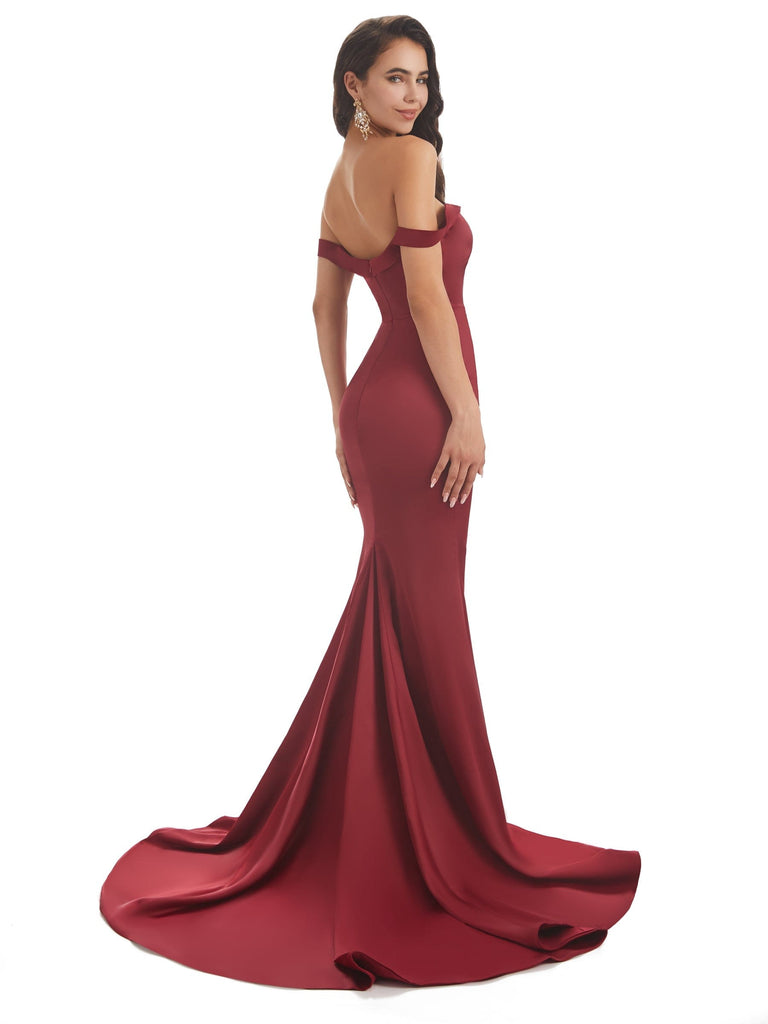 Elegant Off The Shoulder Satin Mermaid Long Bridesmaid Dresses UK Online