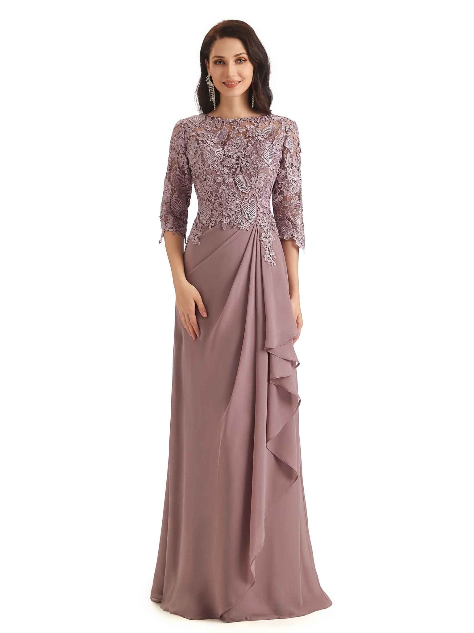 Elegant Chiffon Long Sleeves Lace Long Mother of The Bride Gowns uk