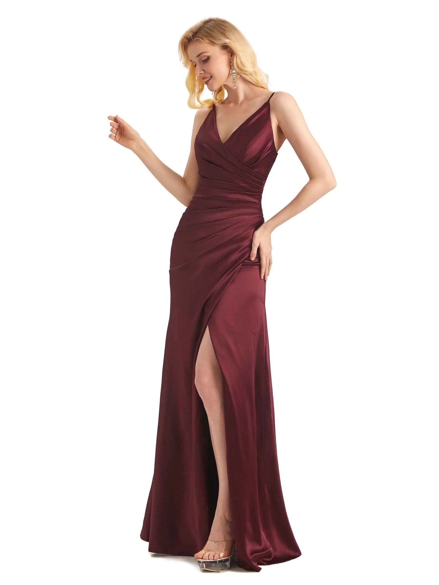 Sexy Side Slit Soft Satin Formal Long Prom Dresses Online