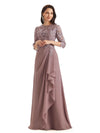 Elegant Chiffon Half Sleeves Lace Long Mother of The Bride Outfits