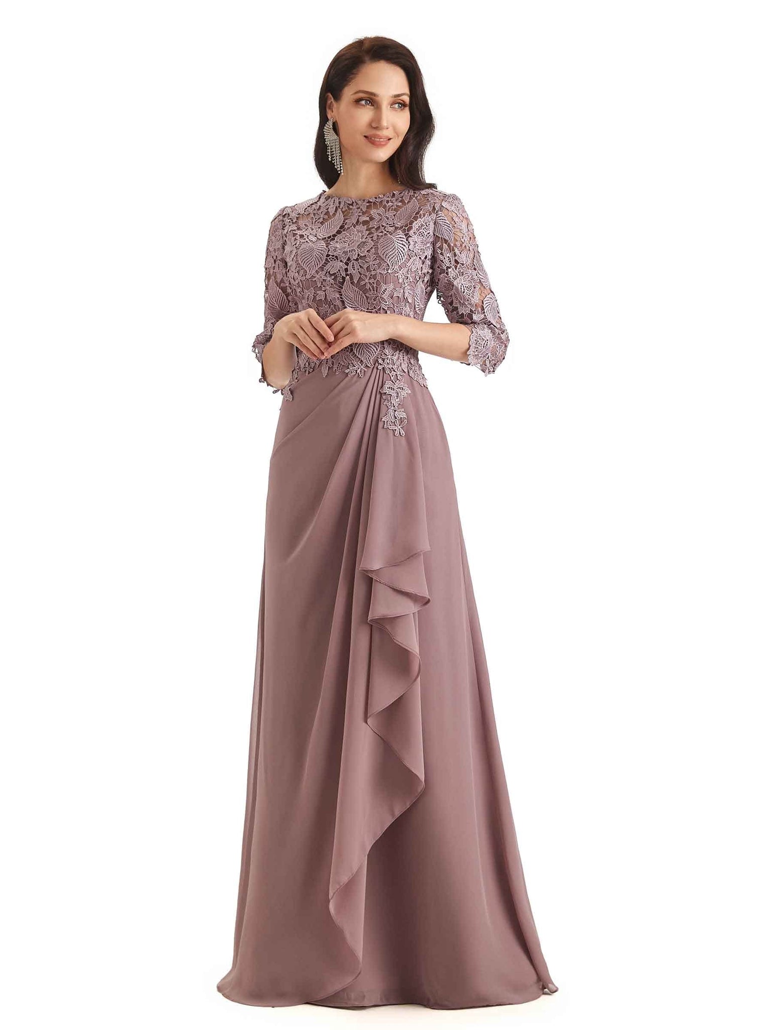 Elegant Chiffon Long Sleeves Lace Long Mother of The Bride Gowns uk