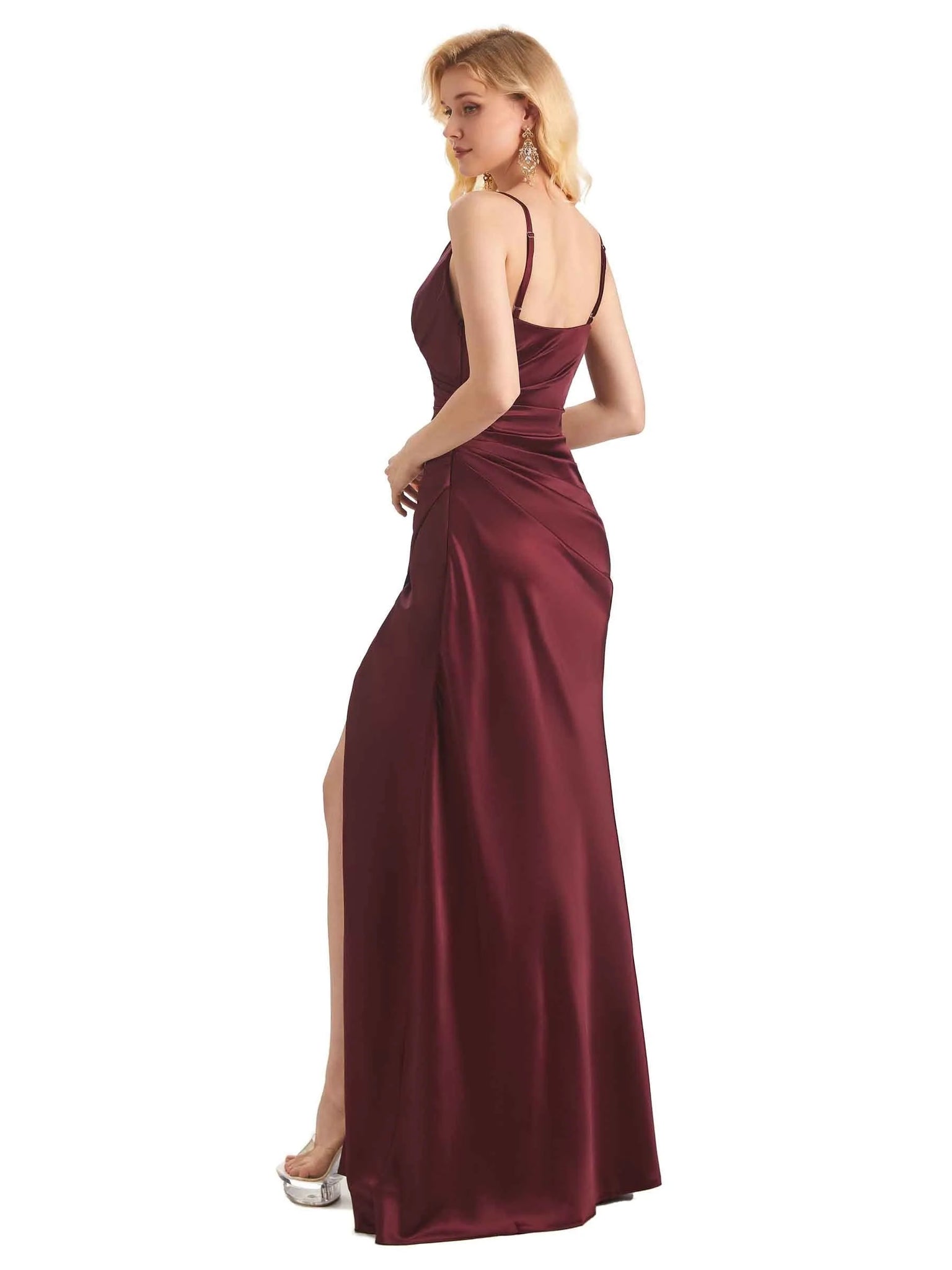 Sexy Side Slit Soft Satin Formal Long Prom Dresses Online