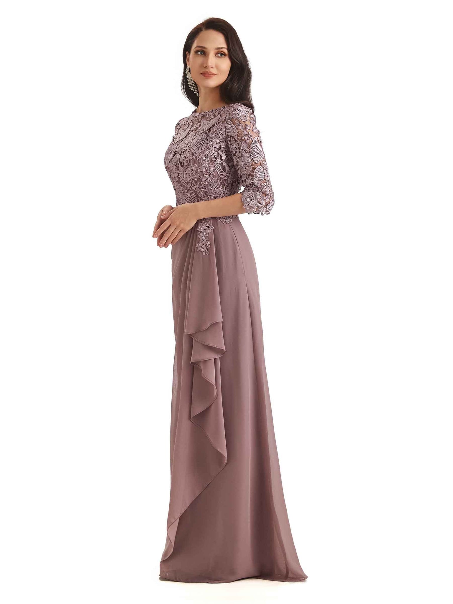 Elegant Chiffon Long Sleeves Lace Long Mother of The Bride Gowns uk