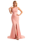 Sexy Mermaid One shoulder Side Slit Stretchy Jersey Long Formal Bridesmaid Dresses UK