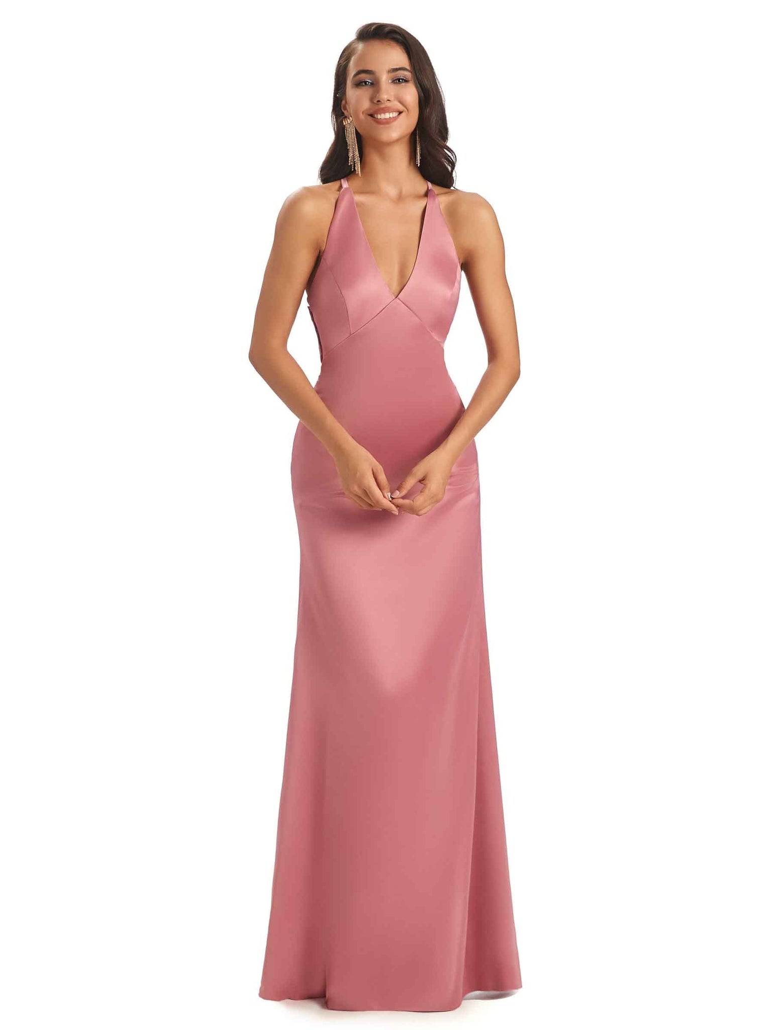 Silky Satin Halter Sexy Long Mermaid Bridesmaid Dresses Online UK