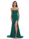 Sweetheart Strapless Mermaid Sexy Side Slit Soft Satin Long Bridesmaid Dresses Online