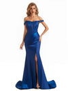 Elegant Silky Satin Off Shoulder Long Side Slit Mermaid Bridesmaid Dresses Online