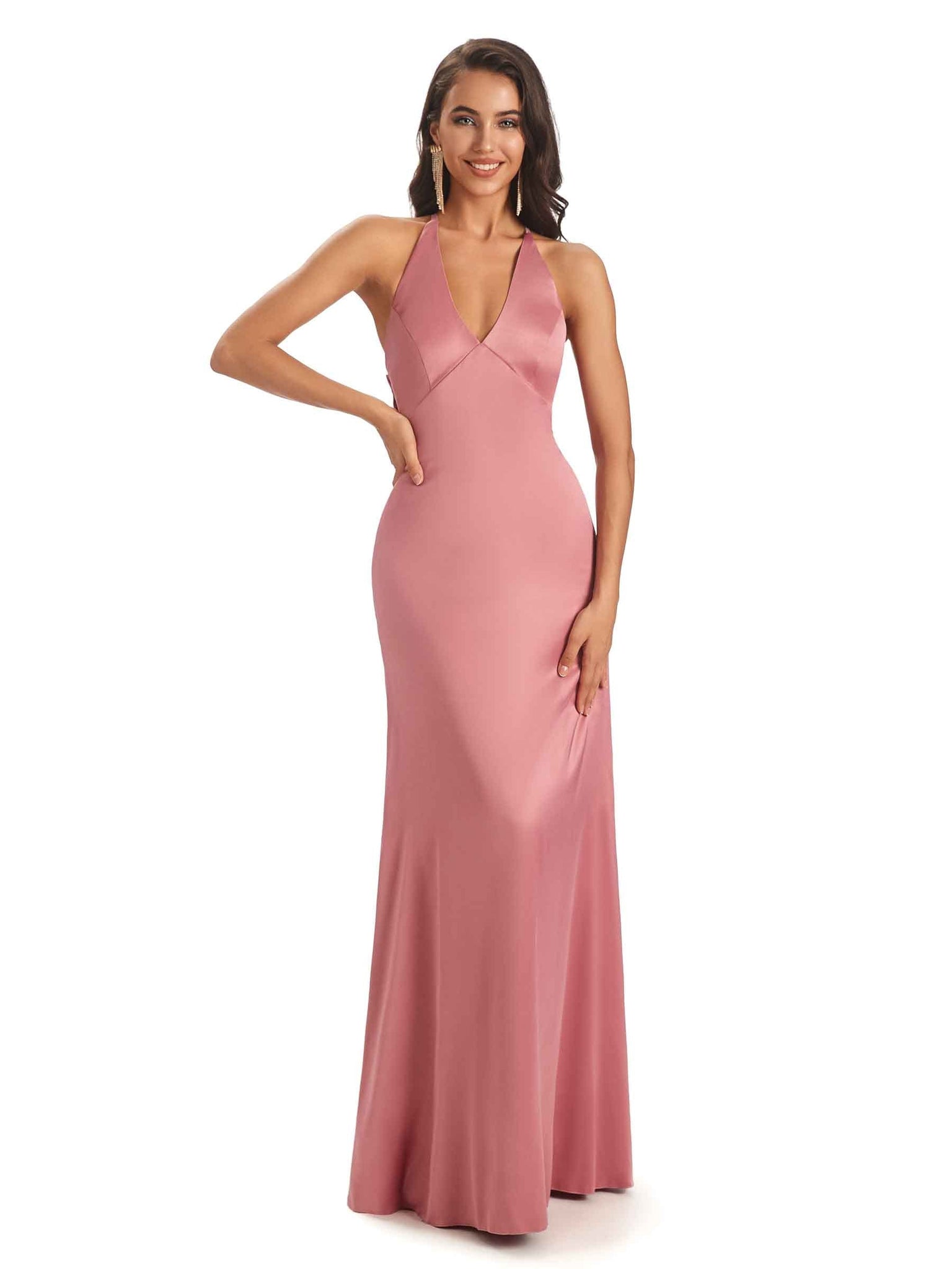 Silky Satin Halter Sexy Long Mermaid Bridesmaid Dresses Online UK