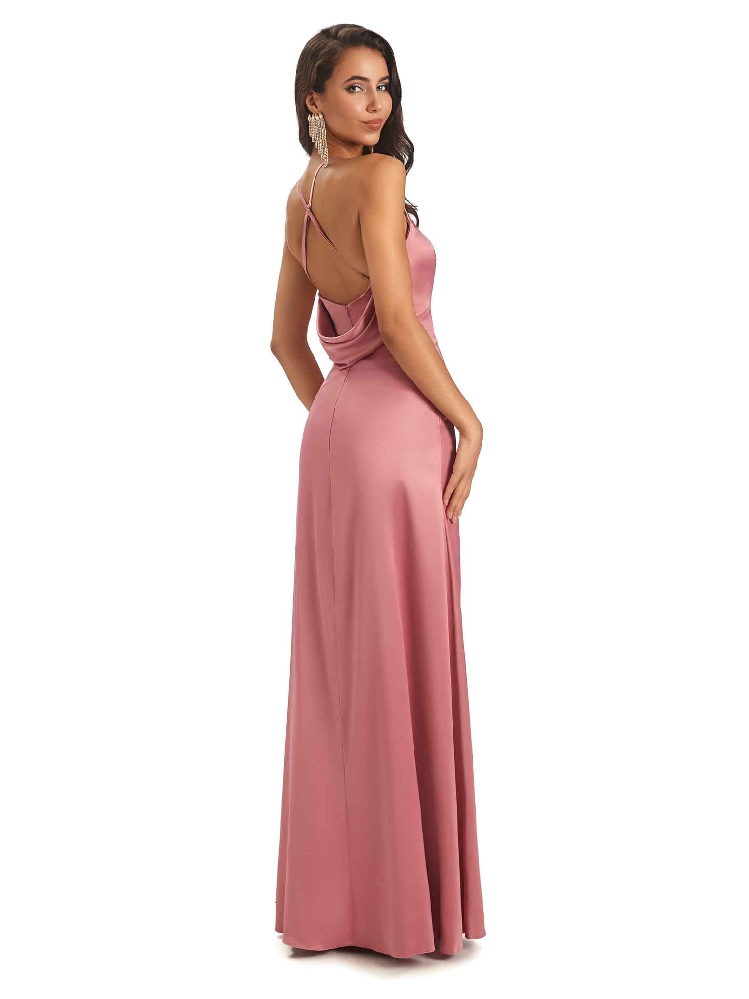 Floor-Length Soft Satin V-neck Halter Sexy African Prom Dresses Online