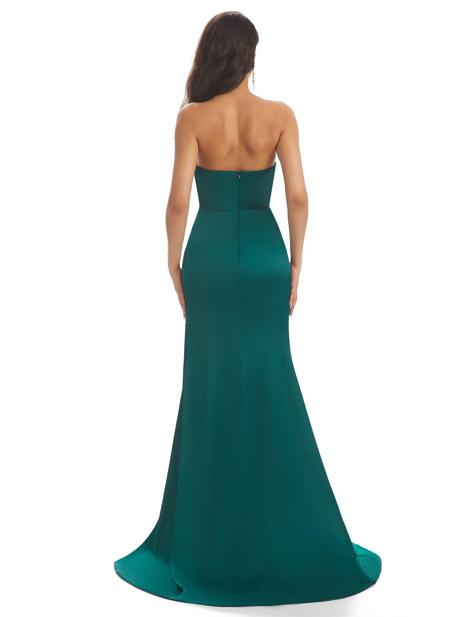 Sweetheart Strapless Mermaid Sexy Side Slit Stretch Satin Long Bridesmaid Dresses UK Online