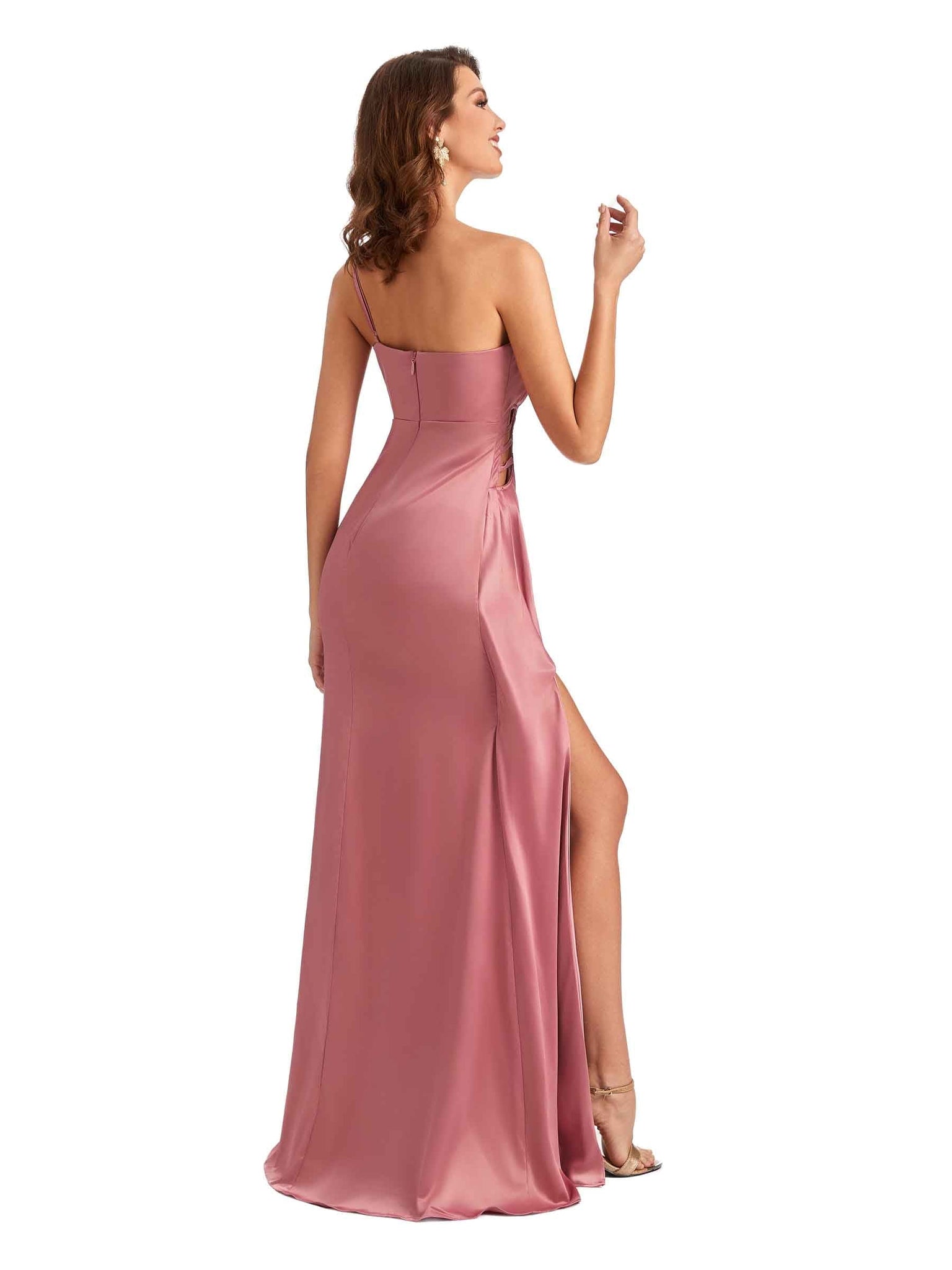 Silky Satin One Shoulder Mermaid Long Bridesmaid Dresses Uk Online With Slit