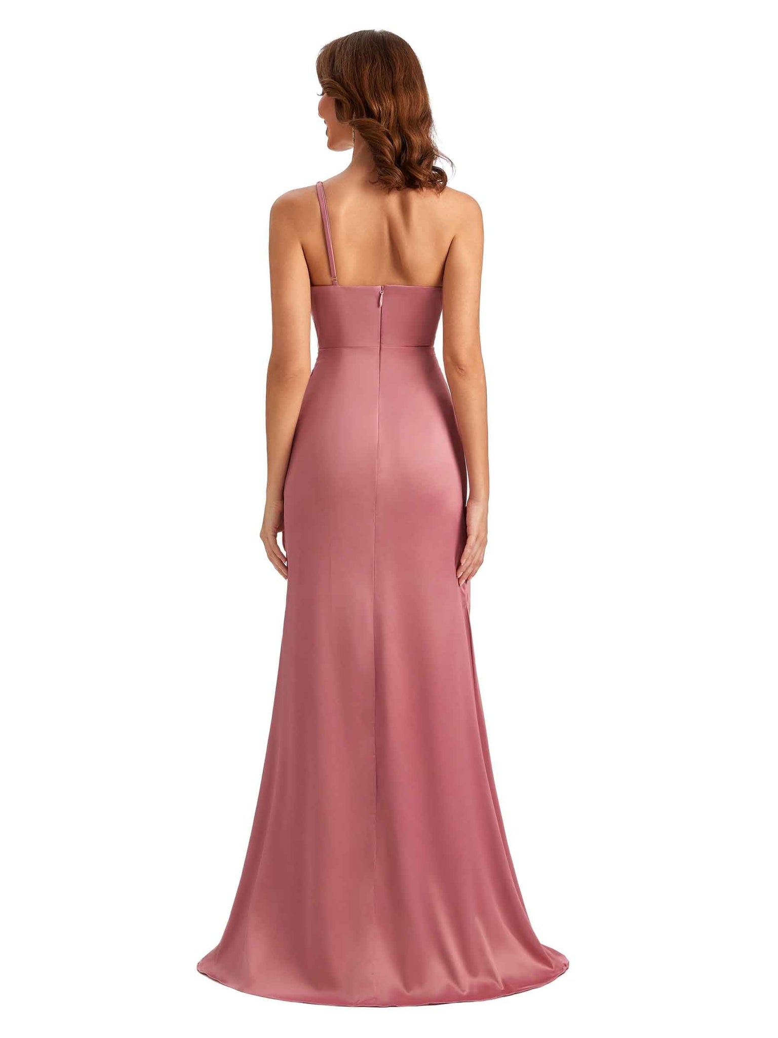 Silky Satin One Shoulder Mermaid Long Bridesmaid Dresses Uk Online With Slit