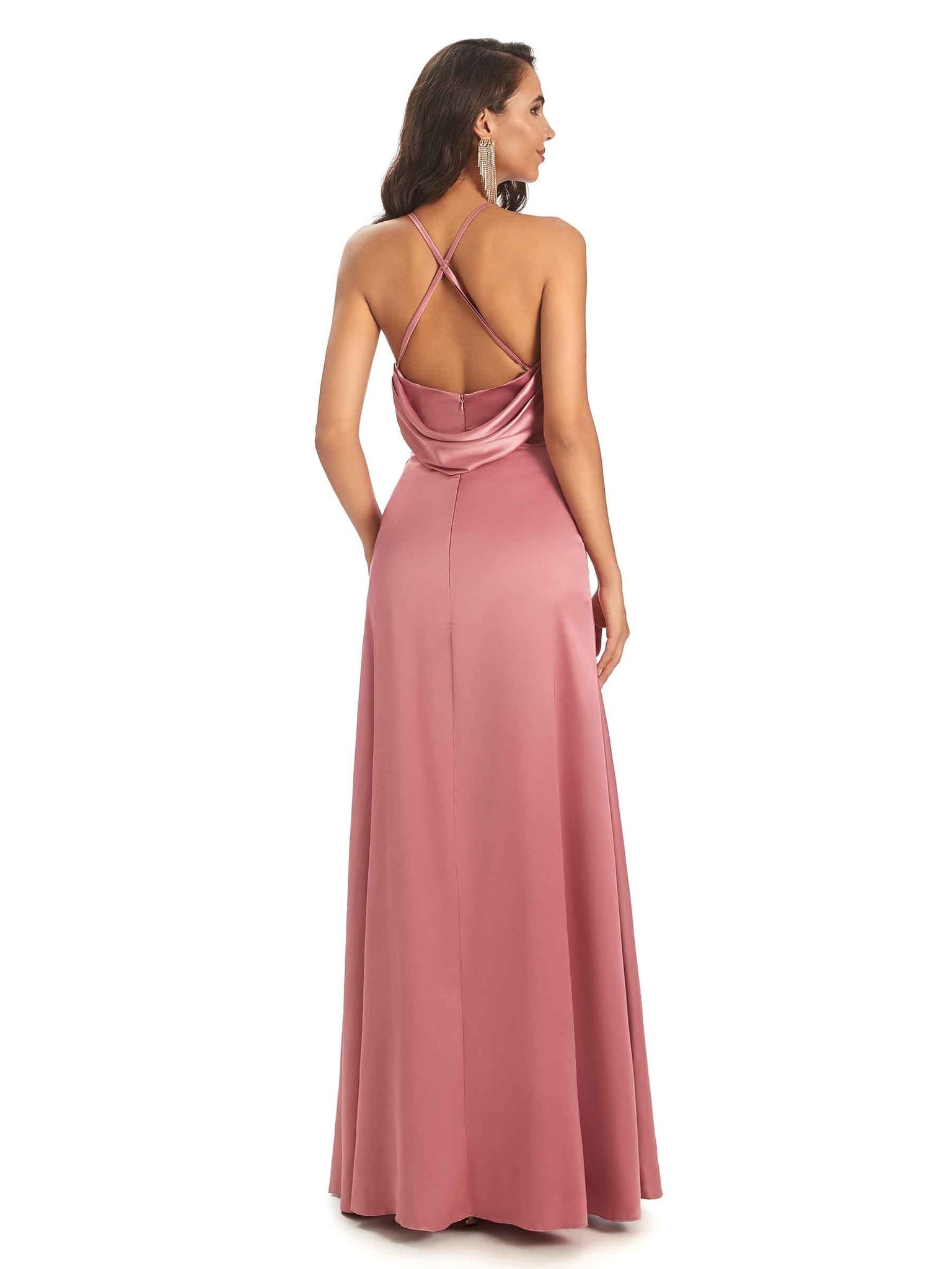Silky Satin Halter Sexy Long Mermaid Bridesmaid Dresses Online UK