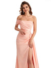 Sexy One Shoulder Side Slit Mermaid Soft Satin Long Bridesmaid Gowns UK Online