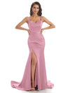 Mismatched Dusty Rose Sexy Side Slit Mermaid Soft Satin Long Bridesmaid Dresses Online