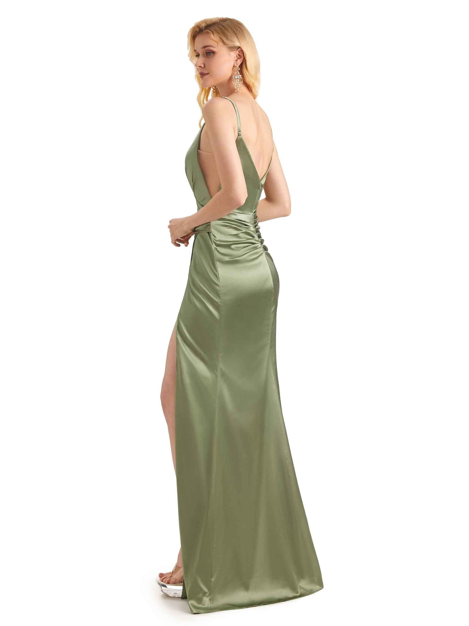 Sexy  Side Slit Soft Satin V-neck Long Mermaid Maid Of Honour Dresses UK Online