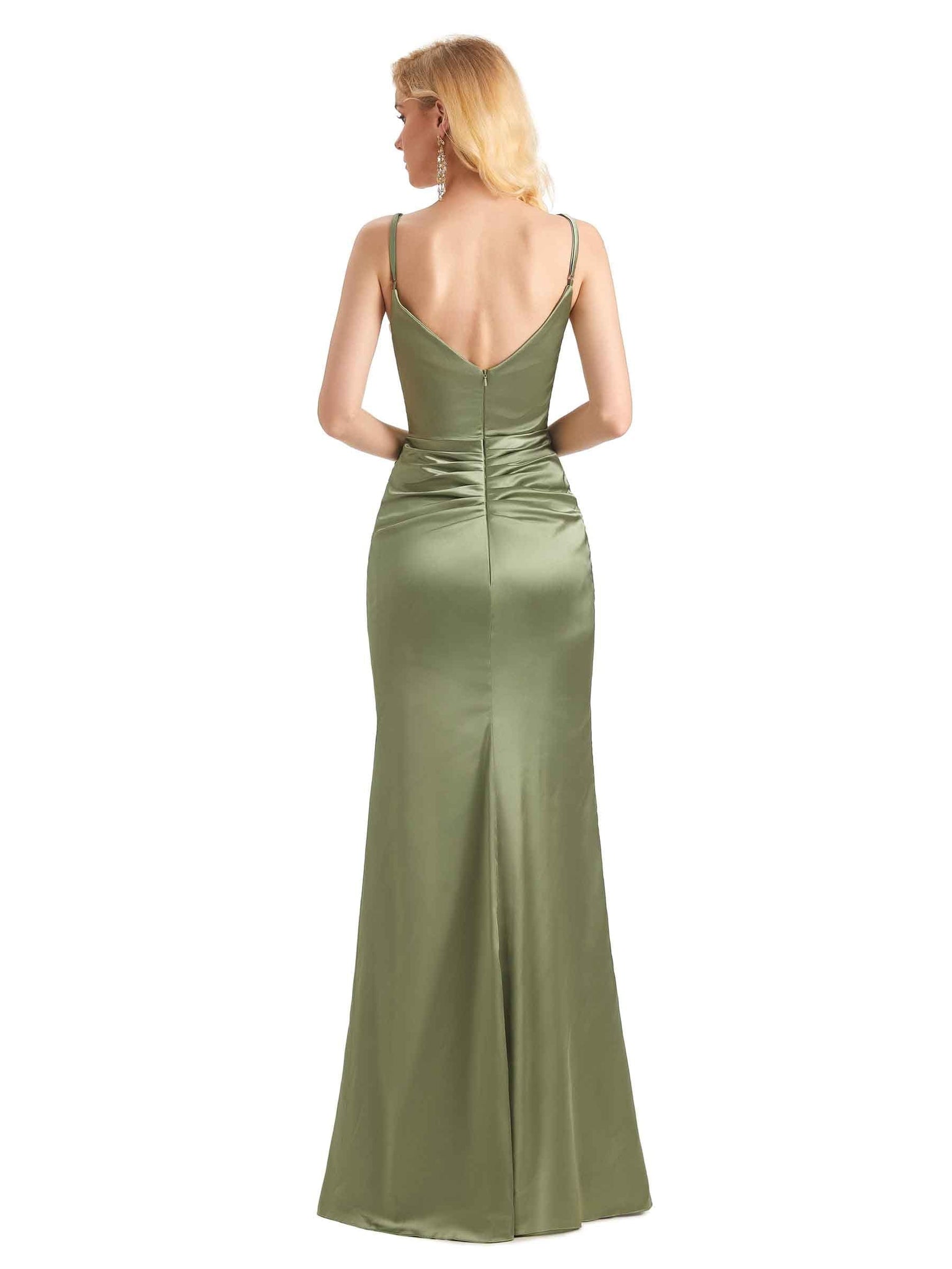 Sexy  Side Slit Soft Satin V-neck Long Mermaid Maid Of Honour Dresses UK Online