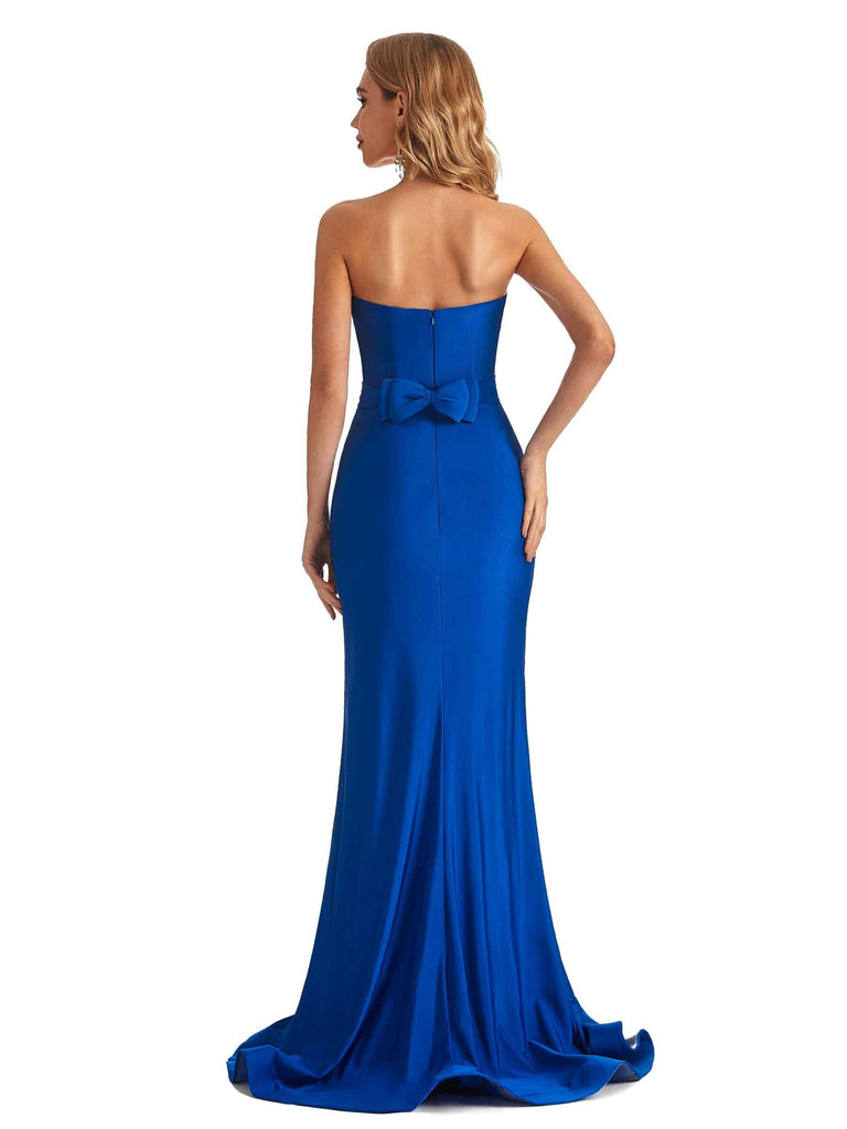 Sexy Mermaid Sweetheart V-Neck Side Slit Stretchy Jersey Long Bridesmaid Dresses