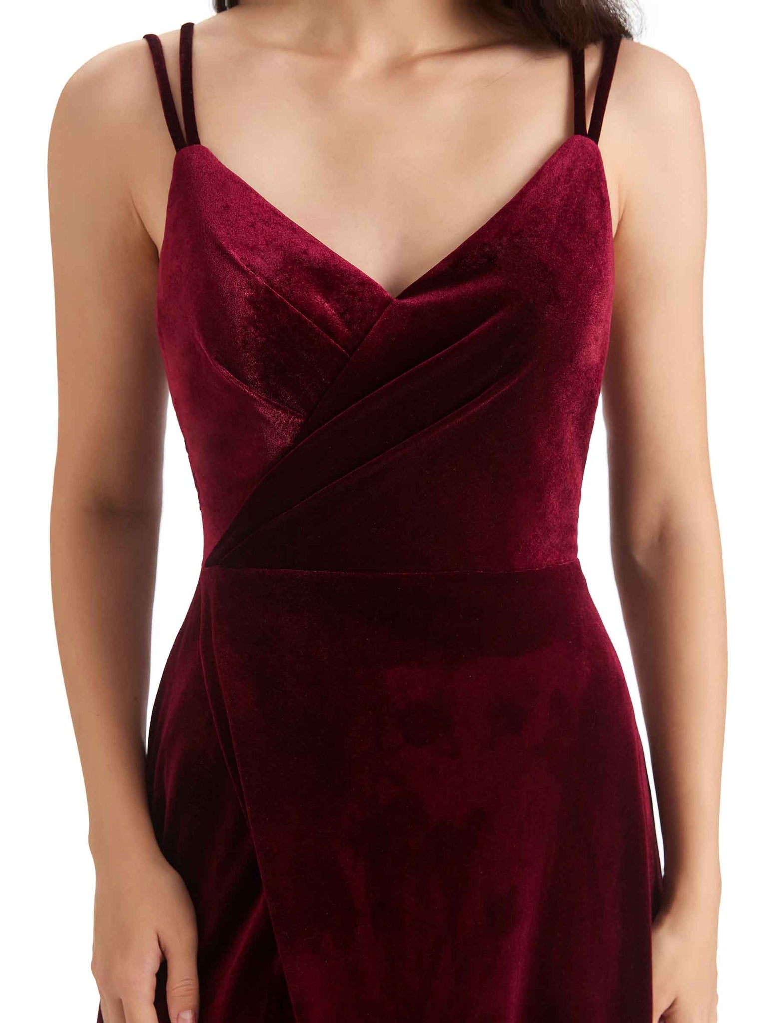 Sexy Open Back Side Slit Spaghetti Straps Velvet Long Prom Dresses Online