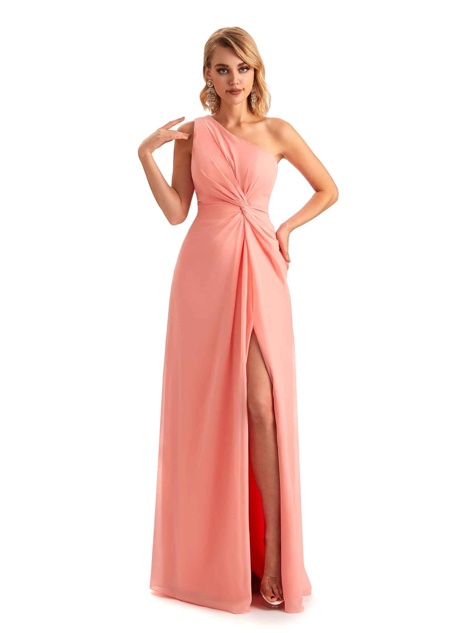Elegant Chiffon One Shoulder A line Long Mother of the Brides Dresses UK Slit