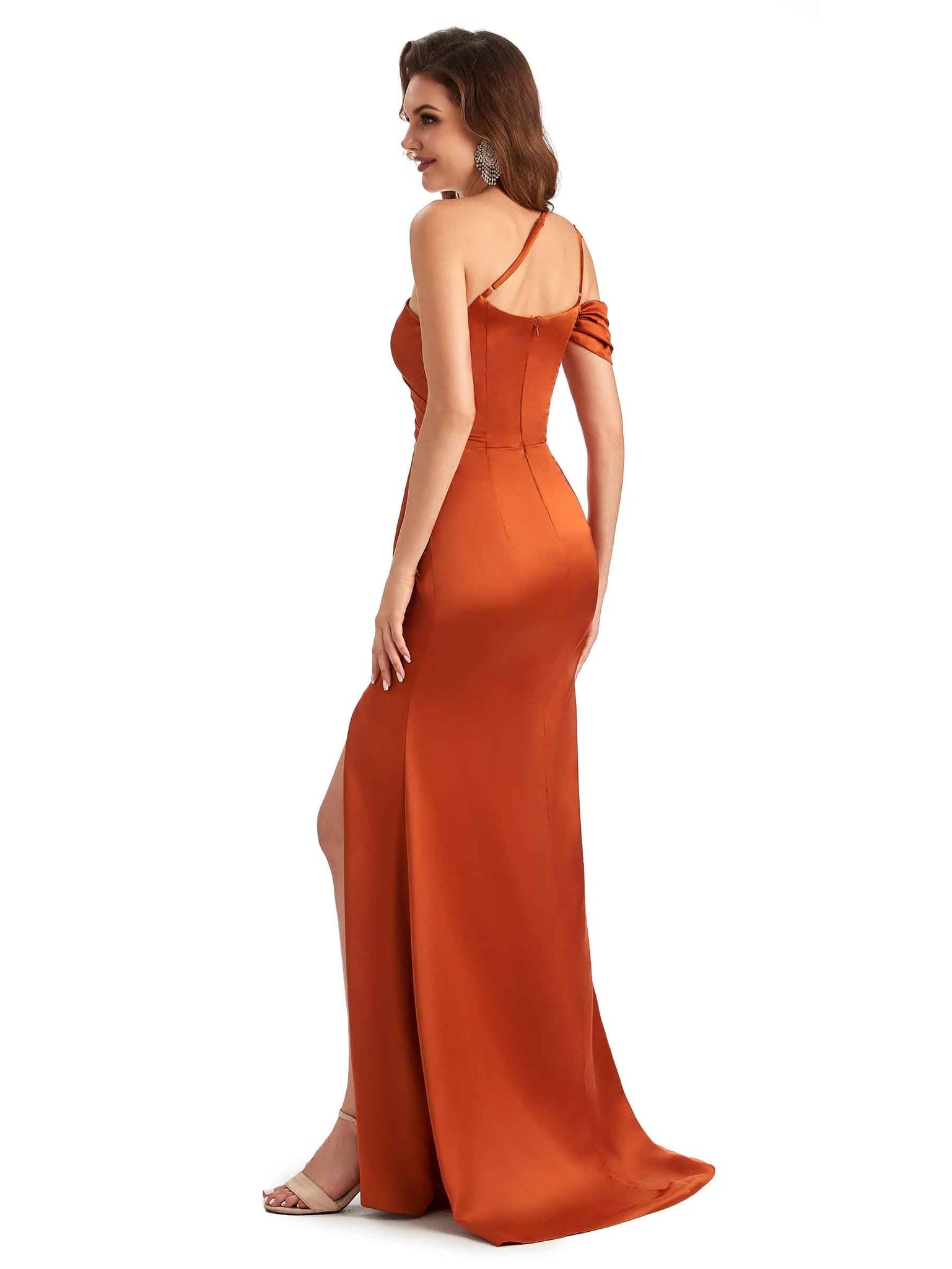 Sexy Side Slit Mermaid Silky Satin One Shoulder Ladies Wedding Bridesmaid Dresses UK