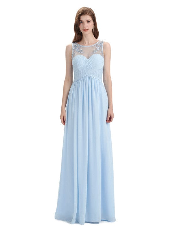 Elegant A-line Chiffon Sleeveless Long Bridesmaid Dresses