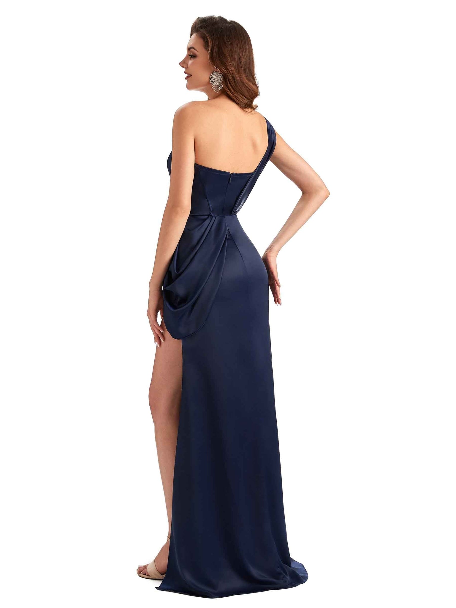 Sexy Mermaid Silky Satin Side Slit One Shoulder Young Long Wedding Bridesmaid Dresses UK