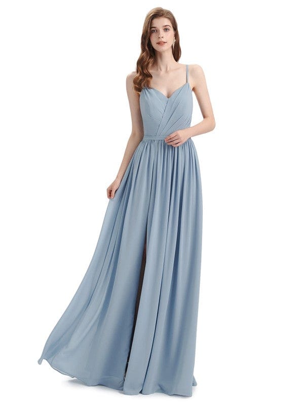 Sexy Side Slit A-line Chiffon Backless Unique Long Bridesmaid Dresses Online UK