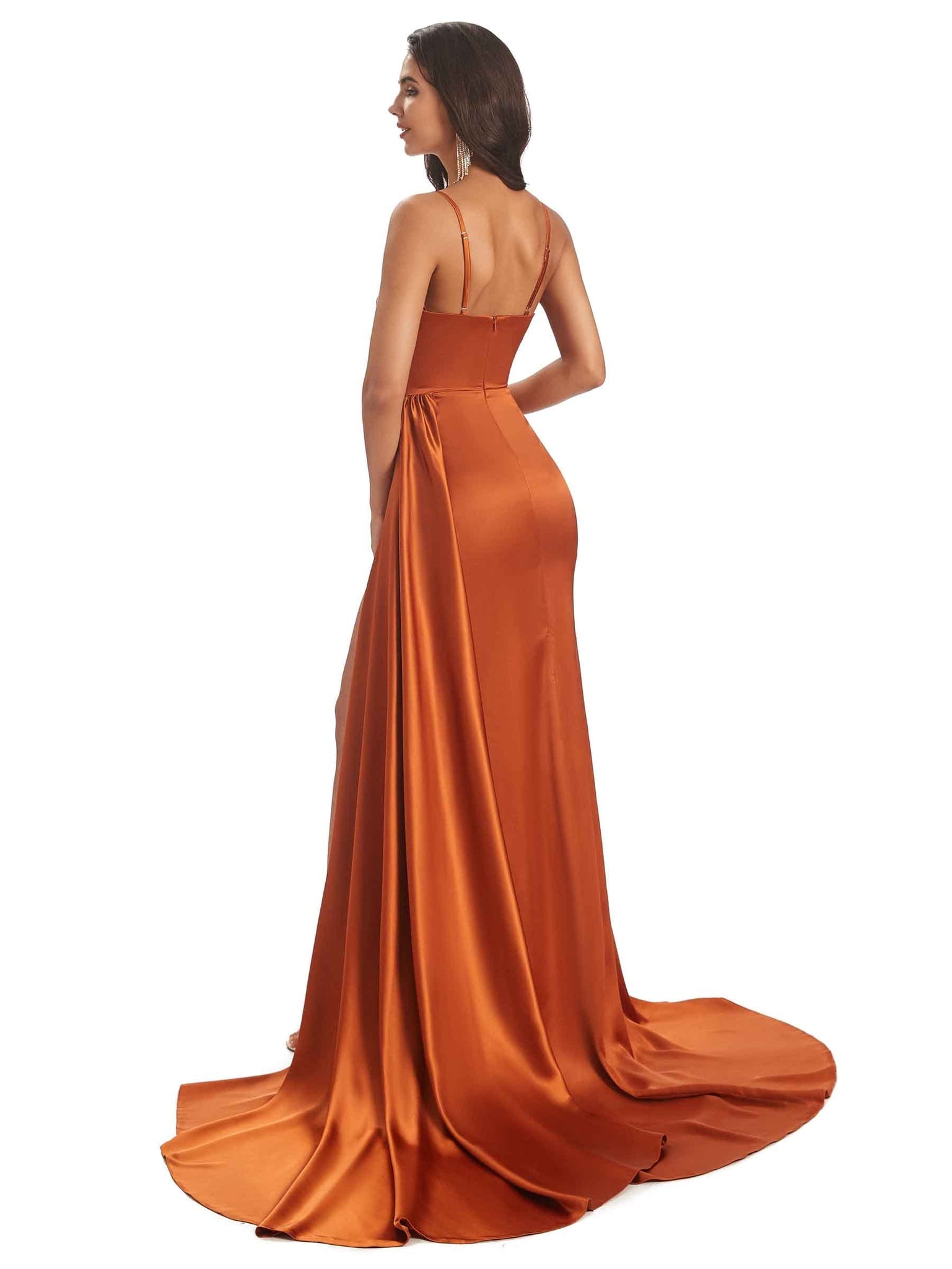 Sexy Soft Satin Side Slit Spaghetti Straps Floor-Length Mermaid Prom Dresses Online