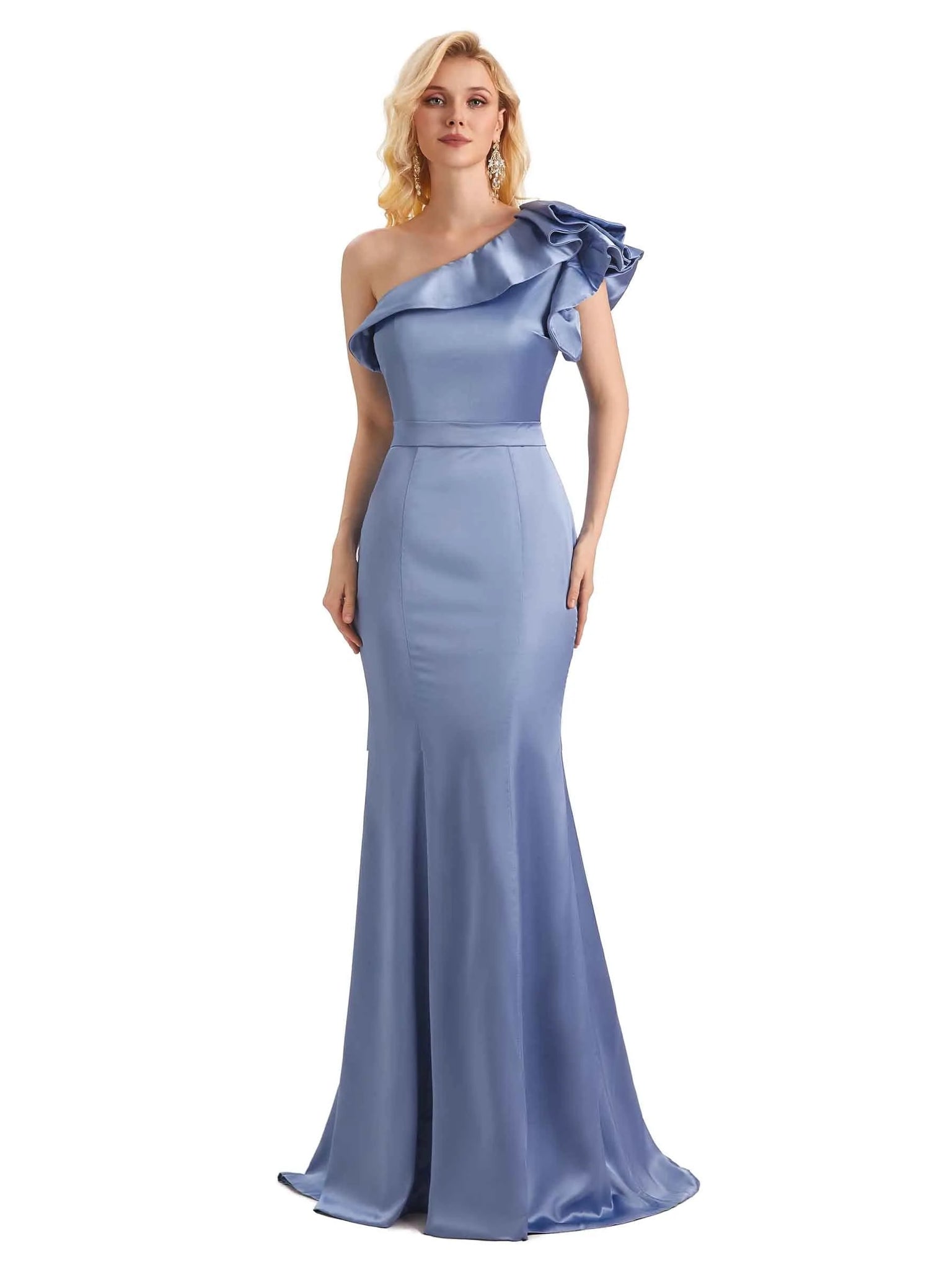 Unique Soft Satin One Shoulder Long Mermaid Prom Dresses Online