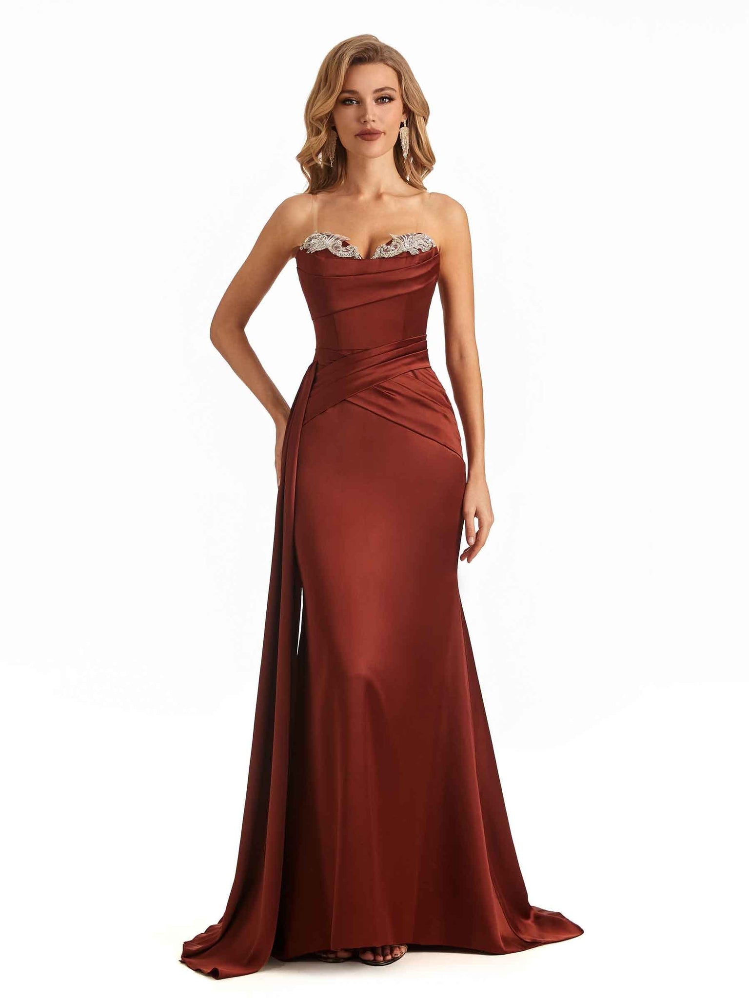 Elegent Soft Satin Sweetheart Long Mermaid Wedding Bridesmaid Dresses Online