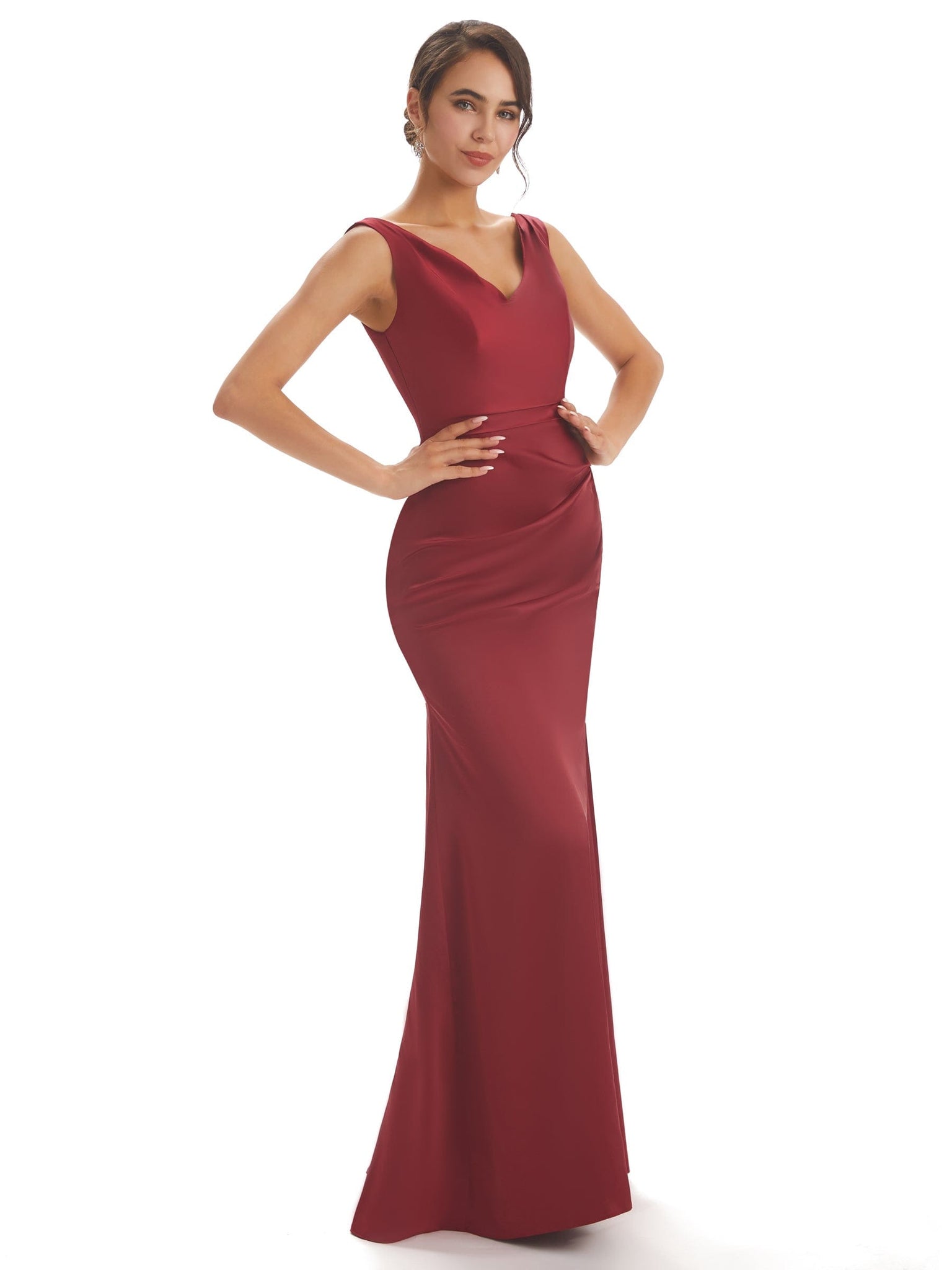 Sexy Simple V-neck Mermaid Soft Satin long Prom Dresses Online
