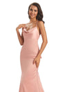Elegant Soft Satin Spaghetti Straps Cowl Floor-Length Mermaid Prom Dresses Online
