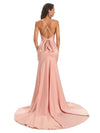 Elegant Soft Satin Spaghetti Straps Cowl Floor-Length Mermaid Bridesmaid Dresses UK