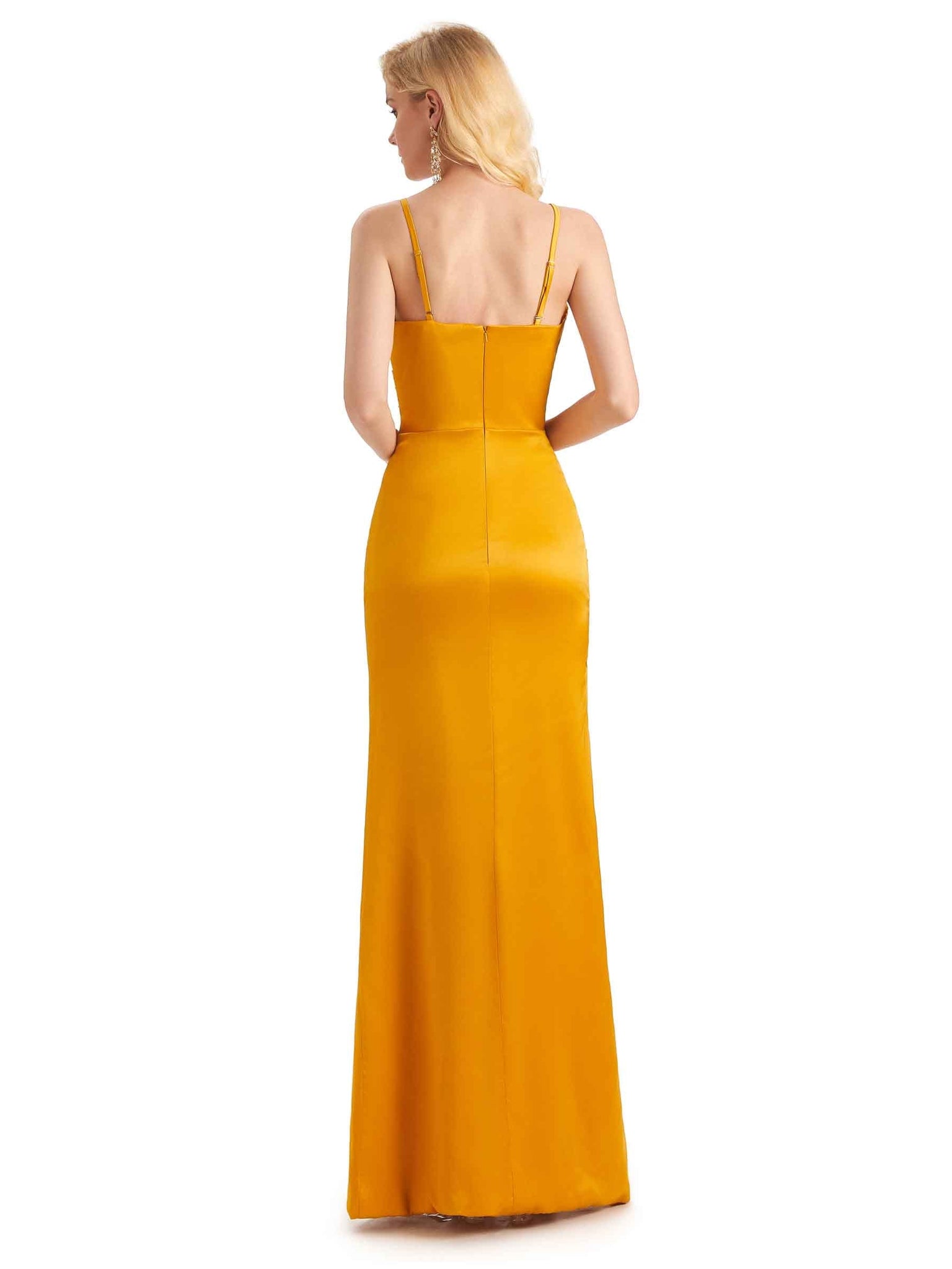 Sexy Spaghetti Straps Side Slit Silky Satin Long Mermaid Bridesmaid Dresses UK