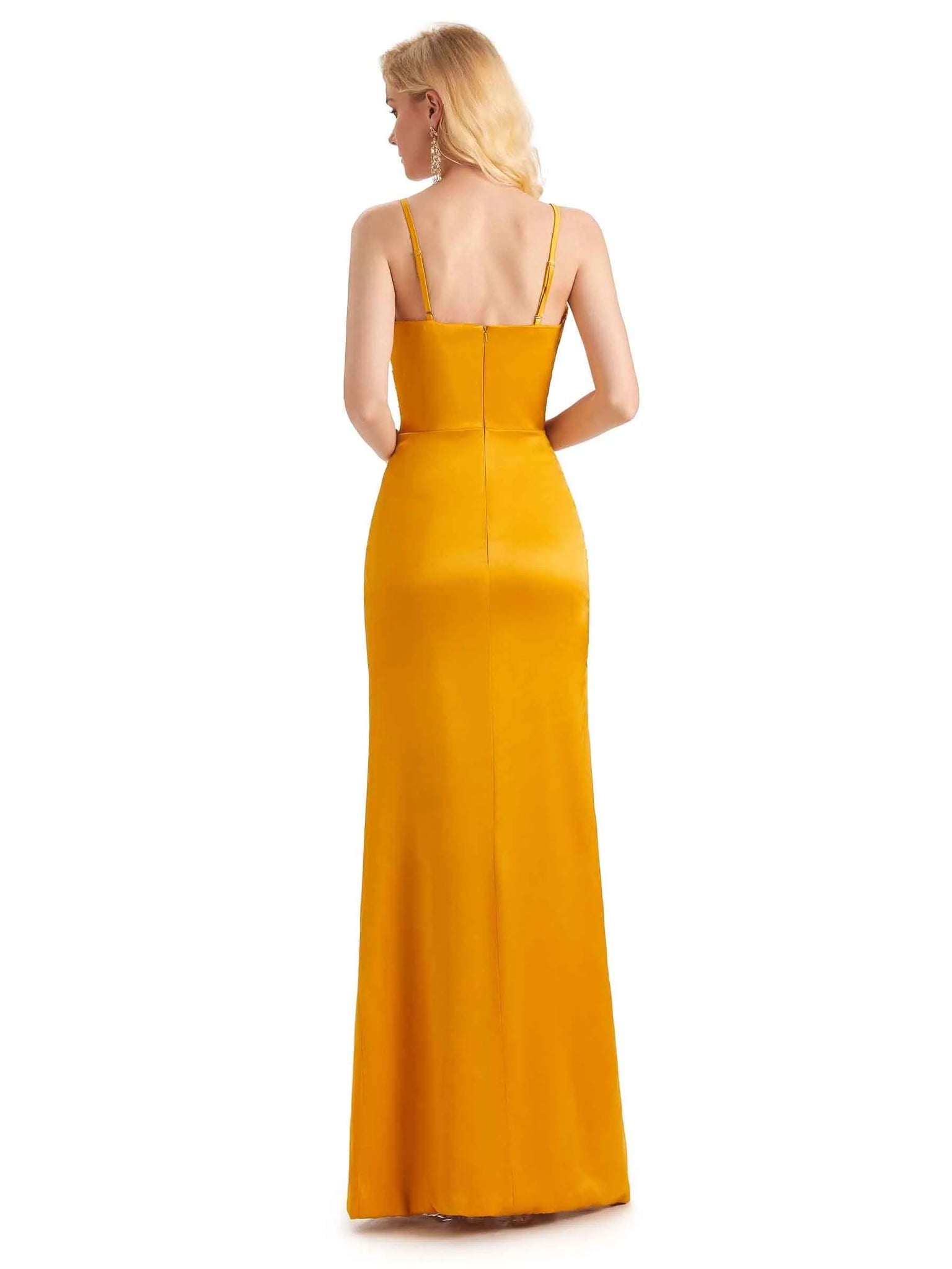 Sexy Spaghetti Straps Side Slit Soft Satin Long Mermaid Prom Dresses