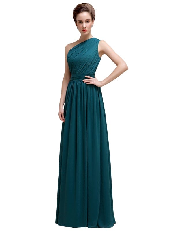Simple One-shoulder Chiffon Long Bridesmaid Dresses