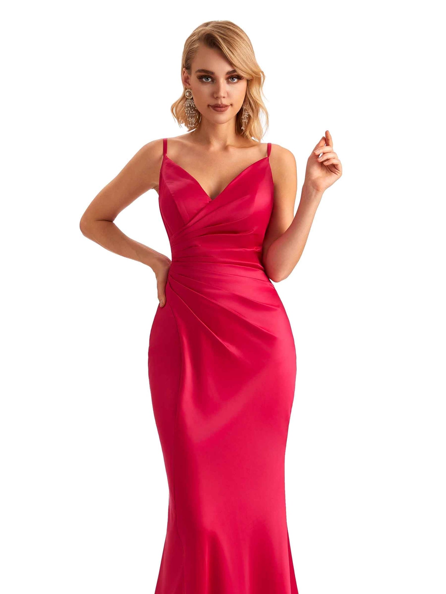 Sexy Backless Mermaid Spaghetti Straps Unique Long Formal Satin Dress For Women