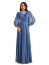 Elegant A-line Chiffon Long Sleeves V-neck Mother of The Groom Outfits