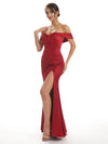 Sexy Side Slit Off The Shoulder Mermaid Soft Satin Bridesmaid Dresses UK Online