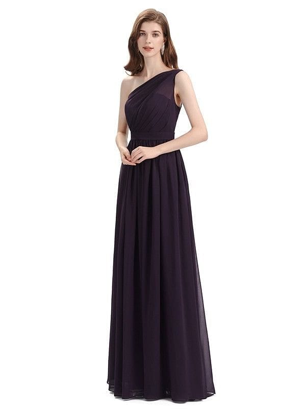 Elegant One Shoulder A-line Floor-length Long Chiffon Bridesmaid Dresses UK