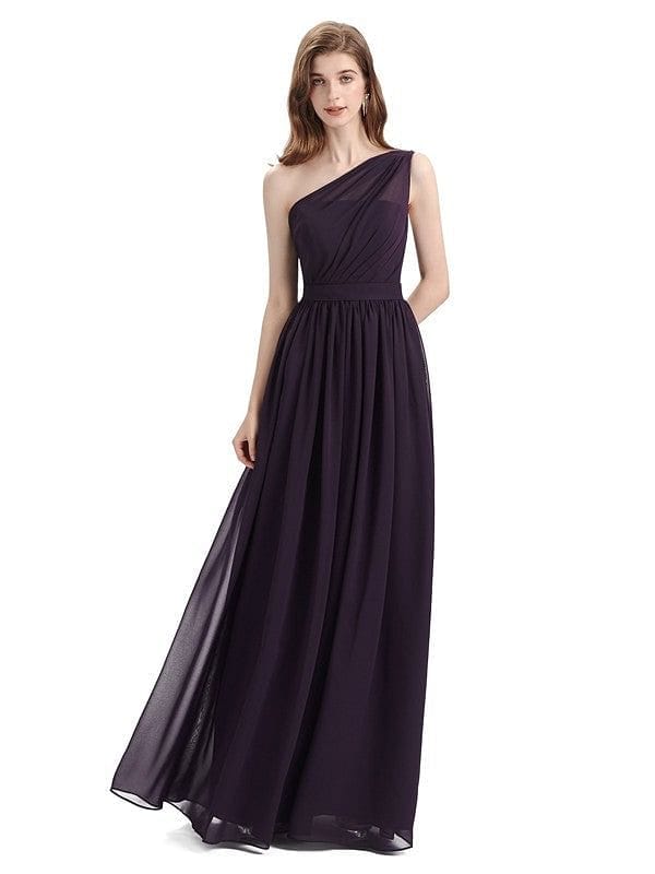 Elegant One Shoulder A-line Floor-length Long Chiffon Bridesmaid Dresses UK