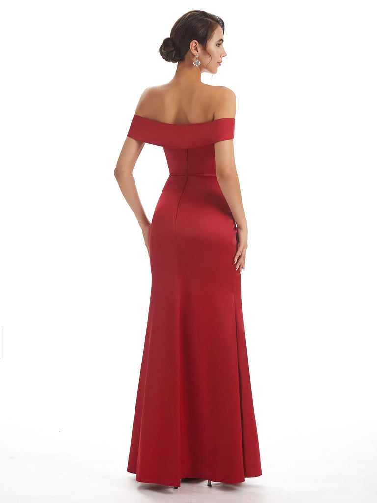Sexy Side Slit Off The Shoulder Mermaid Soft Satin Bridesmaid Dresses UK Online