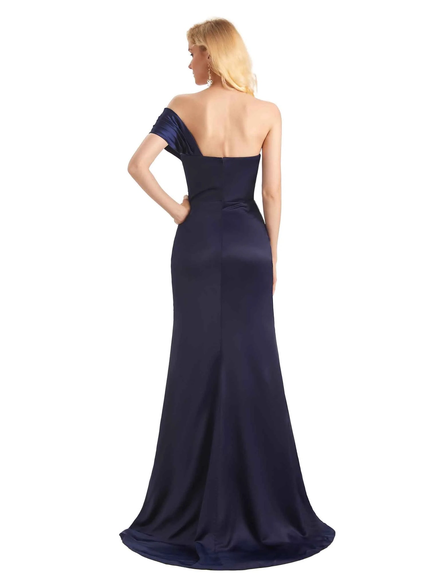 Sexy Soft Satin Side Slit Mermaid One Shoulder Long Prom Dresses Online